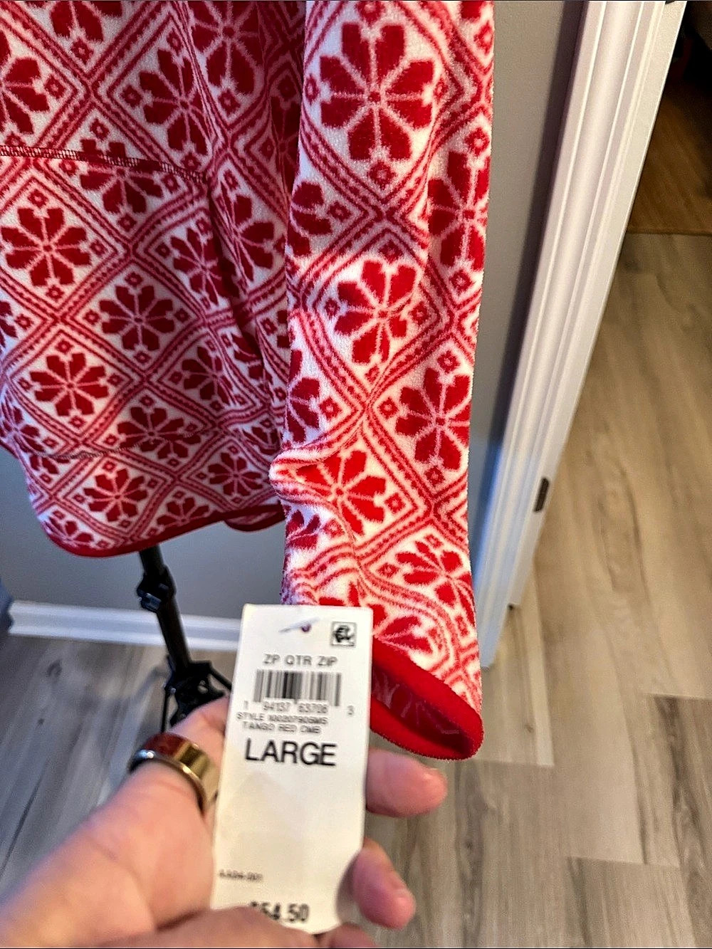 Style&Co. Geometric Quarter-Zip in Red & White - Picture 5 of 5